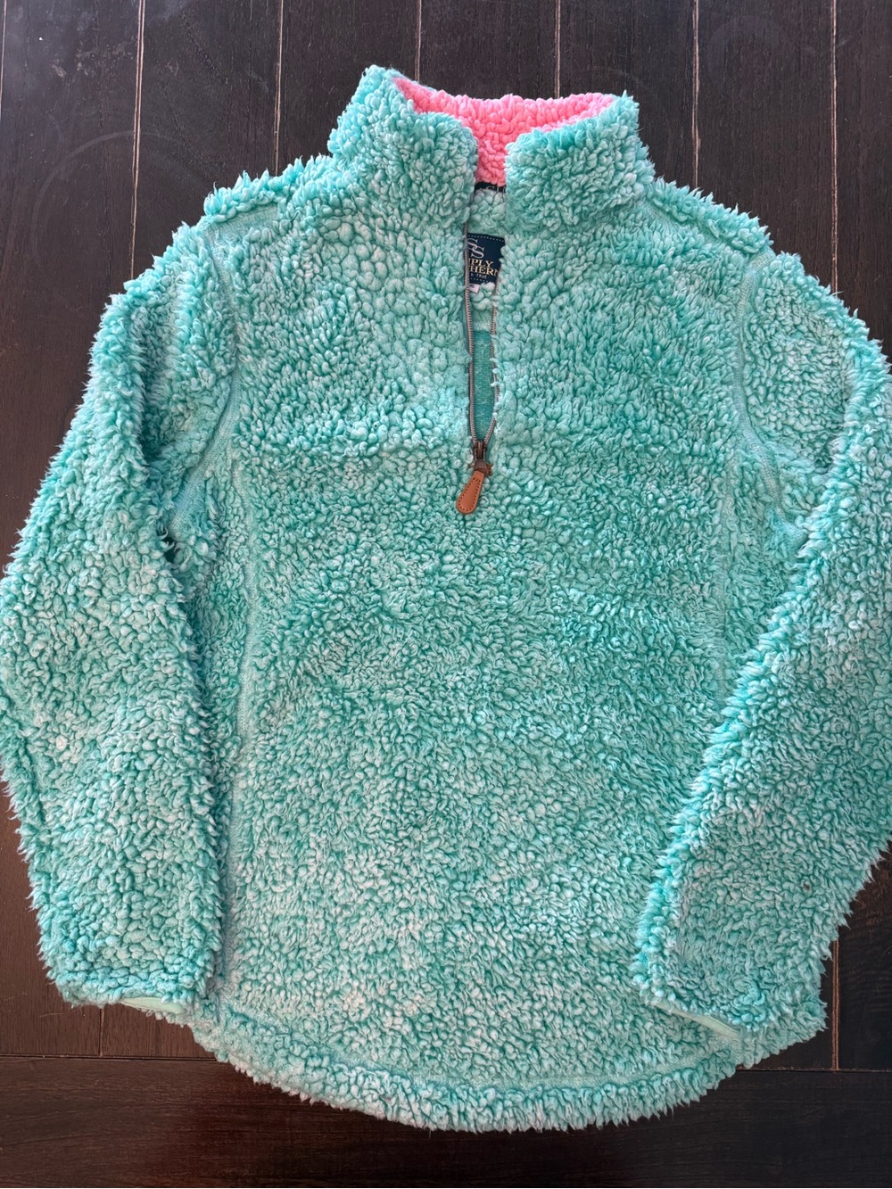 Simply Southern Sherpa Pullover Women’s Small Aqua Teal Pink 1/4 Zip Fleece